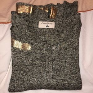 Cotelac French designer grey, black gold sweater.